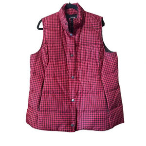 J.Jill Red Black Plaid Down Filled Puffer Vest Casual Warm Layering